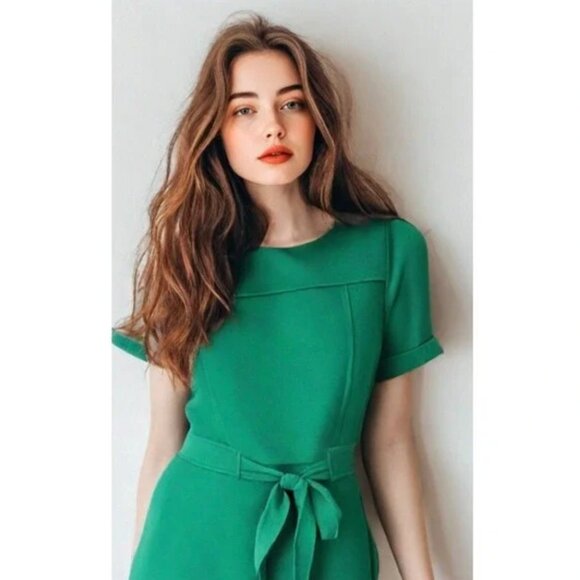 London Times Kelly Green Bow Waist Dress 20W - Picture 1 of 7
